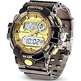 PINIDOUS Womens Watch for Women Digital Sports Watch,7 Color LED Light Large Analog Digital Display Waterproof Watch with Alarm Stopwatch Hourly Chime Multi-Function Wrist Watches