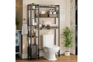 NEHAJUNXI Over The Toilet Storage with Side Rack, 7-Tier Bathroom Organizer with Adjustable Shelf & Drain Basket & 4 Hooks, F