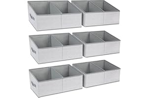 DIMJ Large Closet Shelf Organizer Bins 6 Packs with Handles and Divider, Fabric Trapezoid Storage Baskets, Foldable Clothes Containers Box for Shelf, Towel, Book, Toy, Purse, Hats, Grey