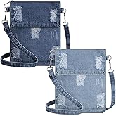 Cosblank 2 Pcs Small Denim Purses Crossbody Bags Jean Shoulder Handbag Adjustable Retro Denim Cell Phone Bags for Women