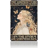 PEACHGARDEN I Am the Storm Wall Art, Butterfly Metal Sign for Women | 8 x 12 inch inspirational wall art for women with vintage butterfly artwork and four mounting holes for bedrooms and offices.