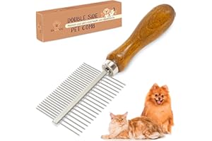 Takavu Double-Sided Metal Pet Comb for Dogs & Cats - Stainless Steel Teeth for Detangling, Removing Loose Hair & Flea Check - Grooming Tool