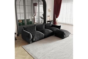 JACH 103" L-Shaped Sectional Couch, Minimalist Chenille Modular Sofas Couches, Mid-Century Sofa Sectionals with Reversible Chaise Ottoman for Living Room, Office, Apartment, Black