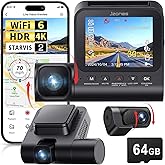 3 Channel 4K Dash Cam, Dash Camera for Cars with STARVIS 2 HDR Night Vision, 4K+1080P+1080P Front Inside and Rear Triple Car Camera, GPS, 24H Parking Mode, Free 64GB Card