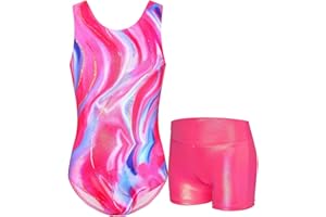 Nokecina Gymnastics Leotards for Girls Sparkly Tumbling Bodysuits with Shorts Athletic Activewear Sleeveless Dance Outfit