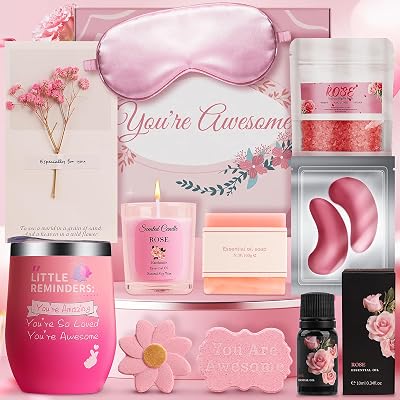 Pearshek Rose Pamper Gifts for Women 10-Piece Spa Set Insulated Tumbler
