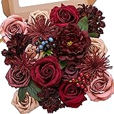 Alecono Artificial Flowers, Burgundy Silk Fake Flowers for DIY Wedding Bridal Bouquets, Red Cake Flowers for Wedding Table Centerpieces Birthday Party Home Decorations