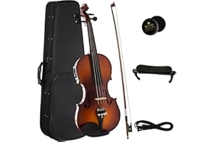 Cecilio 4/4 Full Size Acoustic & Electric Violin for Beginners & Professionals, Hand-Carved Solid Spruce Top, Ebony Fine Tuners, Full Set with Case, Bow, Rosin & AUX Cable (Metallic Black)