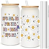 Eddirayla It's Me Hi I'm the Problem 16oz Glass Cup with Lid and Straws, Merch, Themed Gifts, Birthday Gift Idea for Women, Iced Coffee Mug, Glass Tumbler, Water Bottle, Stuff, Items, ITP-Y