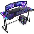 Amazon.com: CubiCubi Gaming Desk with LED Lights, 55 Inch Z Shaped ...