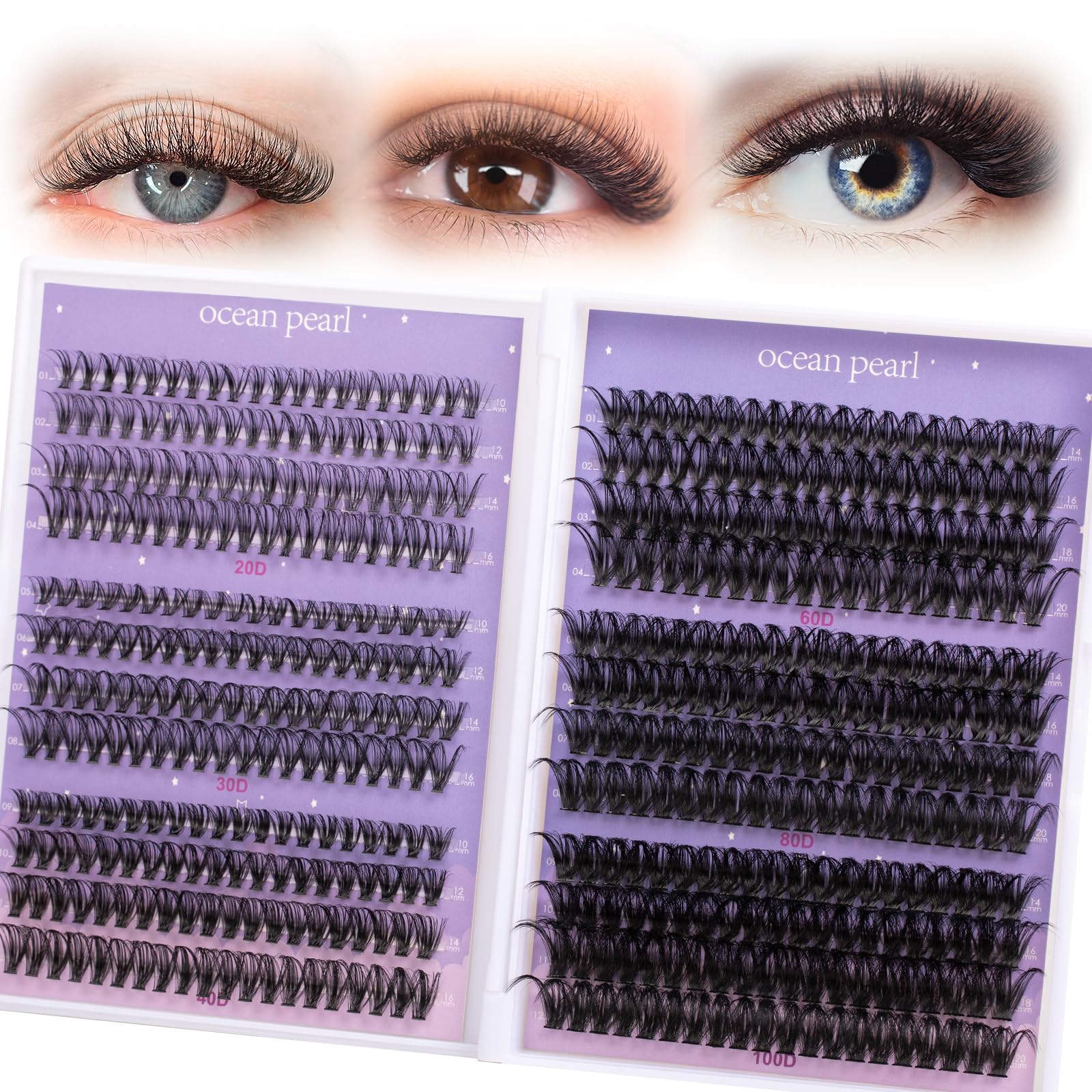 Ocean Pearl Cluster Lashes 480PCS 10-20mm Individual Eyelashes 20D+30D+40D+60D+80D+100D Thick Volume Cluster Eyelash Extensions Eyelash Clusters Lash Clusters DIY Eyelash Extensions — image 1