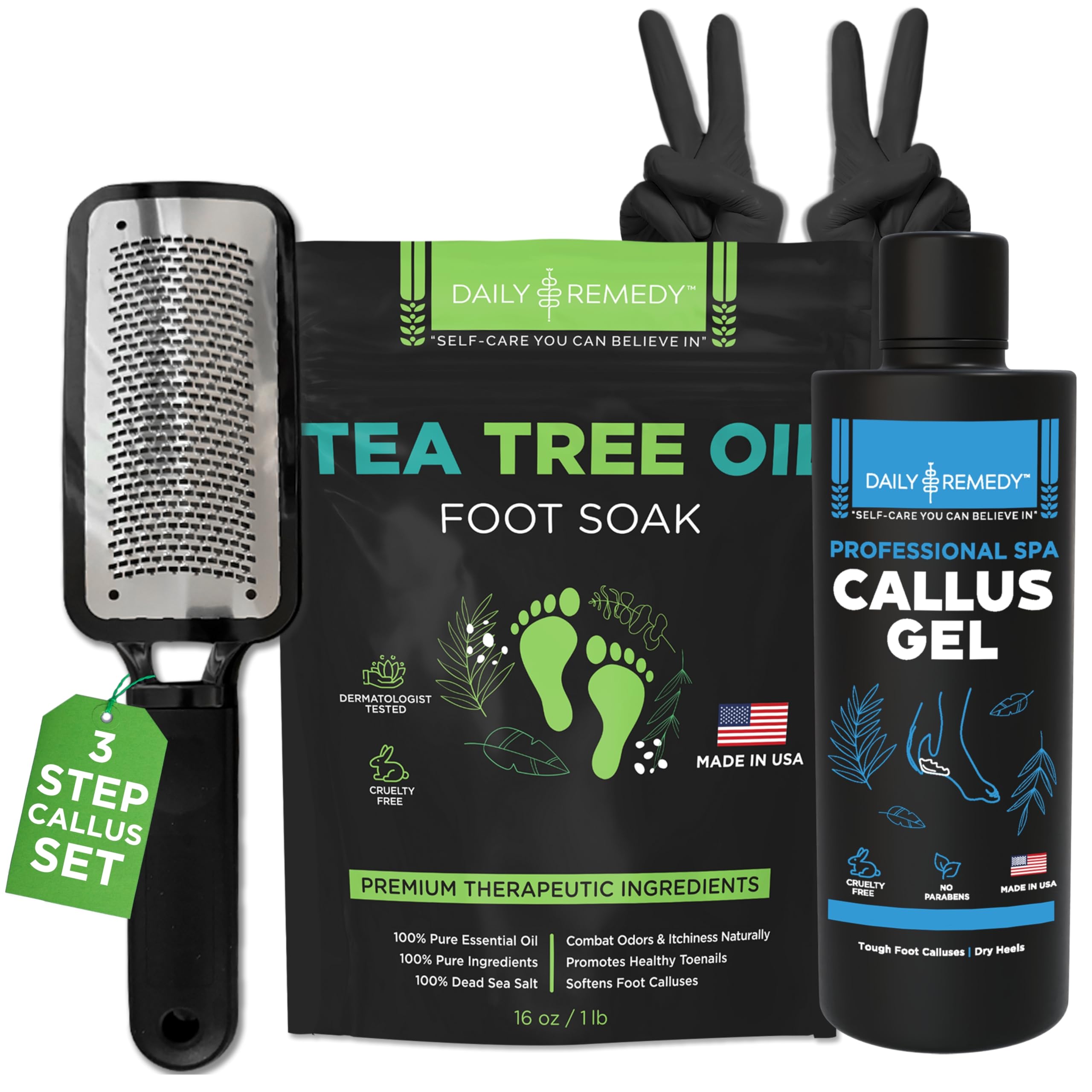 Foot Callus Remover Gel Set - Professional Callus Remover for Feet, Calloused Feet Remover Gel - Pedicure Kit & Foot Spa Tools - Feet Callus Remover - 8oz w/ 16oz Tea Tree Oil Foot Soak - USA