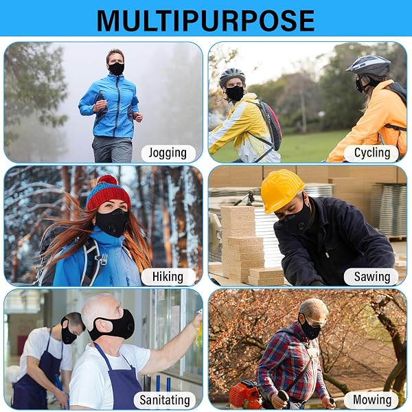 CUTECROP 24 PC DUST MASK SPORTS FACE PROTECTION RIDING COVER WITH VALVE REUSABLE BREATHING FACE SHIELD FOR WOODWORKING MOWING (BLACK)