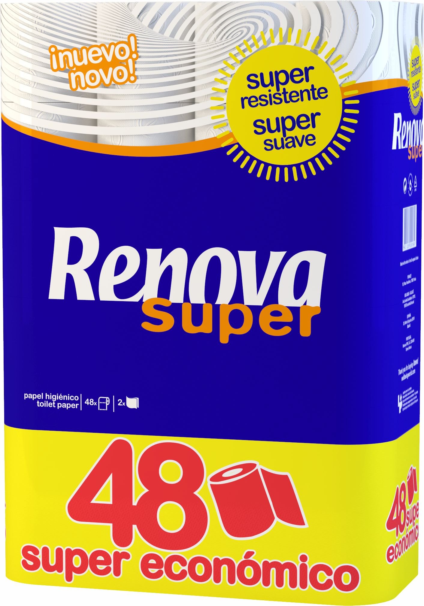 Renova Super 48 Rolls Toilet Paper – 2-Ply Soft & Strong White Tissue – Bulk Economy Pack, 130 Sheets Per Roll, Highly Absorbent, Skin-Safe, No Perfume, Embossed Design for Extra Comfort