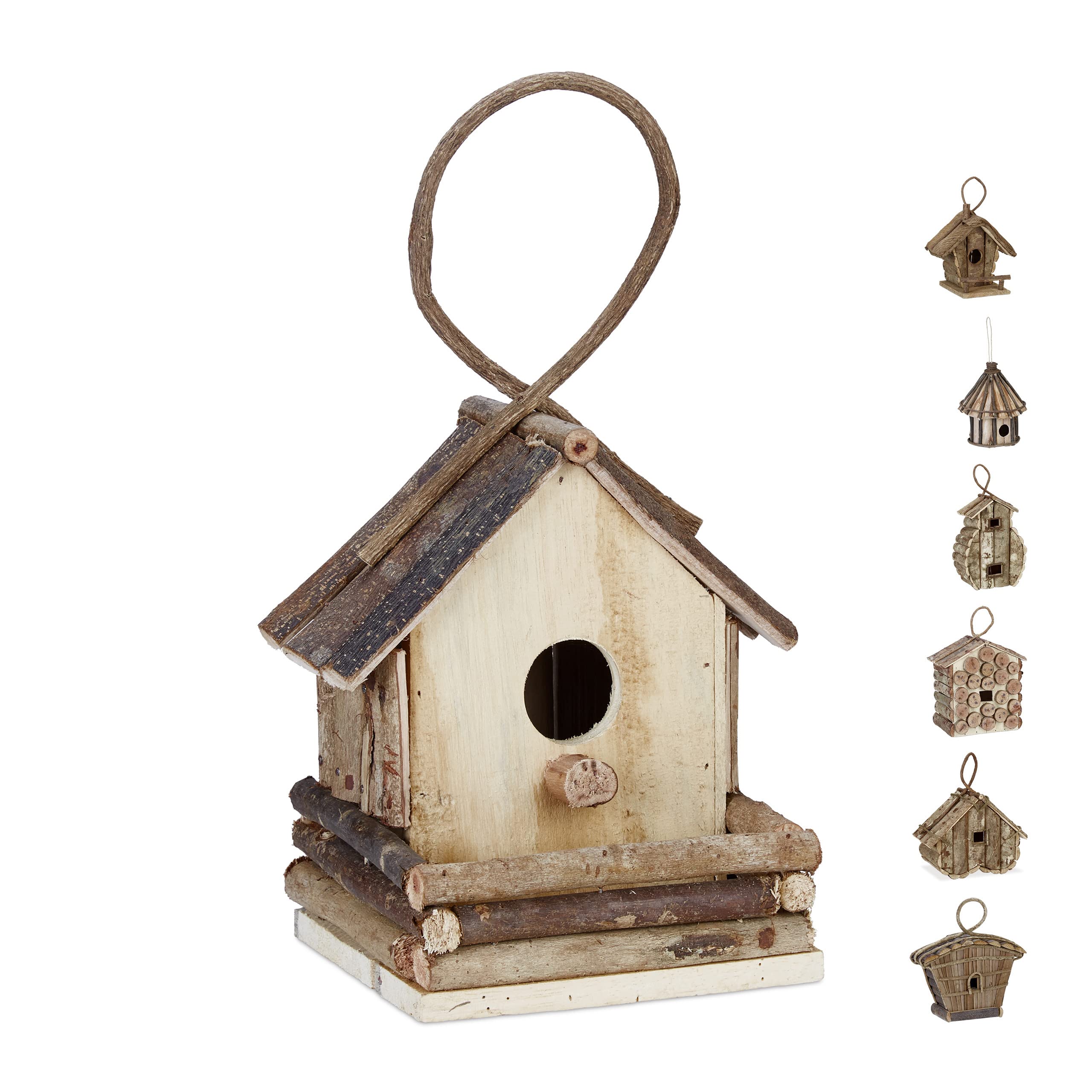 Relaxdays, Natural Hanging Decor Birdhouse, Untreated Wood, Balcony, Patio, Garden, Nesting Aid, 32 x 18 x 14.5 cm, 10027973_491