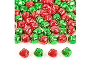 EVYIENEN 100 Pcs Christmas Jingle Bells 1 Inch, 2 Colors Mixed Large Craft Jingle Bells Colorful Metal Bells for Wreath Holiday Home Christmas Pet DIY Decoration