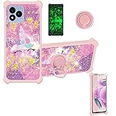 jioeuinly Case Compatible for Vortex J24 Phone Case Cover [with Tempered Glass Screen Protector][Hard PC + Soft Silicone][Ring Support] [Gold Glitter+Luminous] JSF-DJS