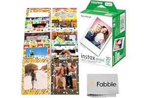 Fujifilm Instax Mini Instant Film Twin Pack 20 Sheets Bundle with 20 Decorative Sticker Frames and Camera Lens Cleaning Cloth – Perfect for Scrapbooks, Parties, and Gifts