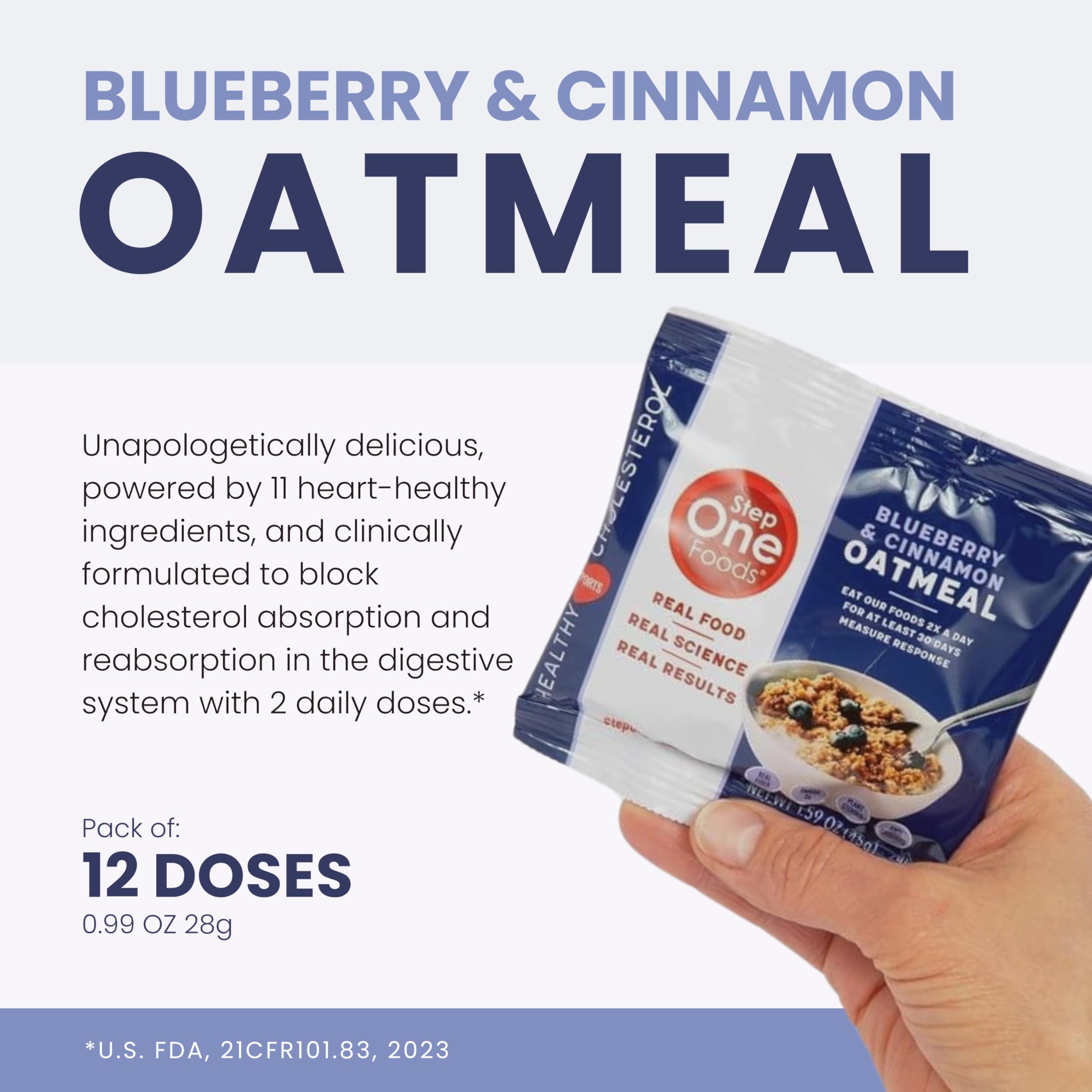 Step One Foods Blueberry Cinnamon Oatmeal, Heart Healthy Snack Plant Sterols, Omega 3's and Dietary Fiber Gluten Free Vegan, Zero Sodium, Non-GMO, Individual Packs (12 Pack)