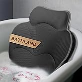Bathland Bath Pillows for Tub - Luxury Bathtub Pillow Neck, Head, Back Support, Soft 4D Mesh Fabric and Non-Slip Suction Cups & Quick Dry, Comfort Fits All Tubs, Relaxation Spa Gift, Grey