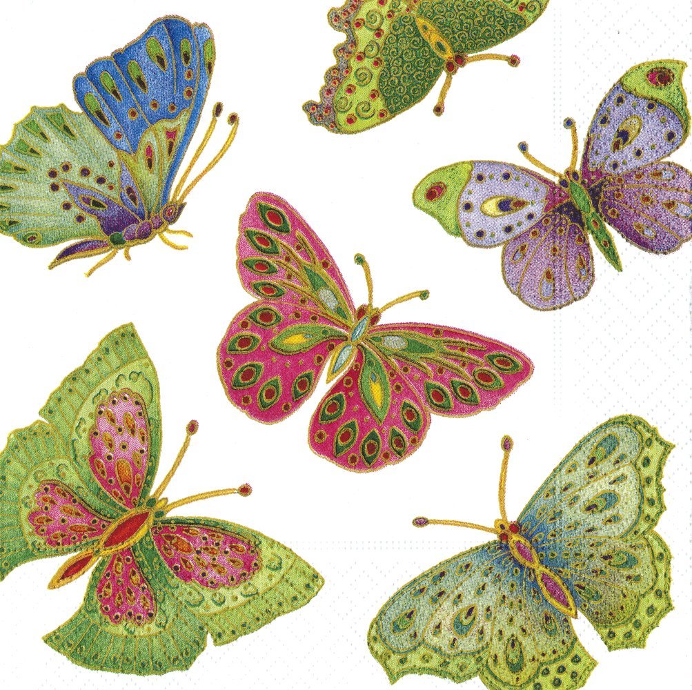 Caspari Jeweled Butterflies Paper Cocktail Napkins, Pack of 20, Ivory