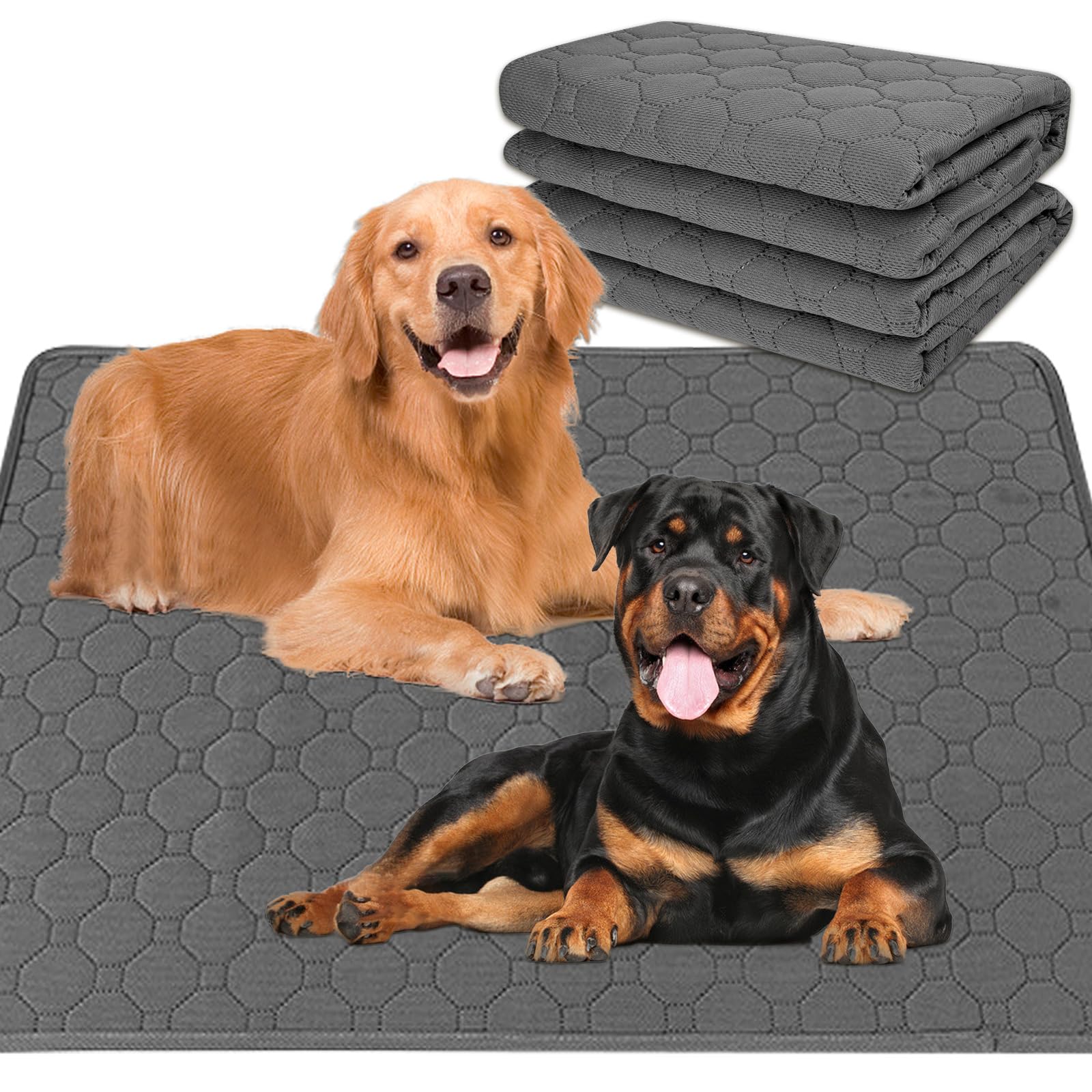 Washable Puppy Pads - 2 Pack Reusable Dog Training Pads, 100x70cm Large Non-Slip Whelping Pads for Dogs, Super Absorbent Waterproof Pet Pee Mat for Crate Kennel Floor Sofa Furniture Protection, Grey