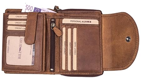 Hill Burry Damen Herren Geldbörse | Kompakt & XXL Portmonee - viel Platz - Used Look | Frauen/Männer echt Leder Portemonnaie 