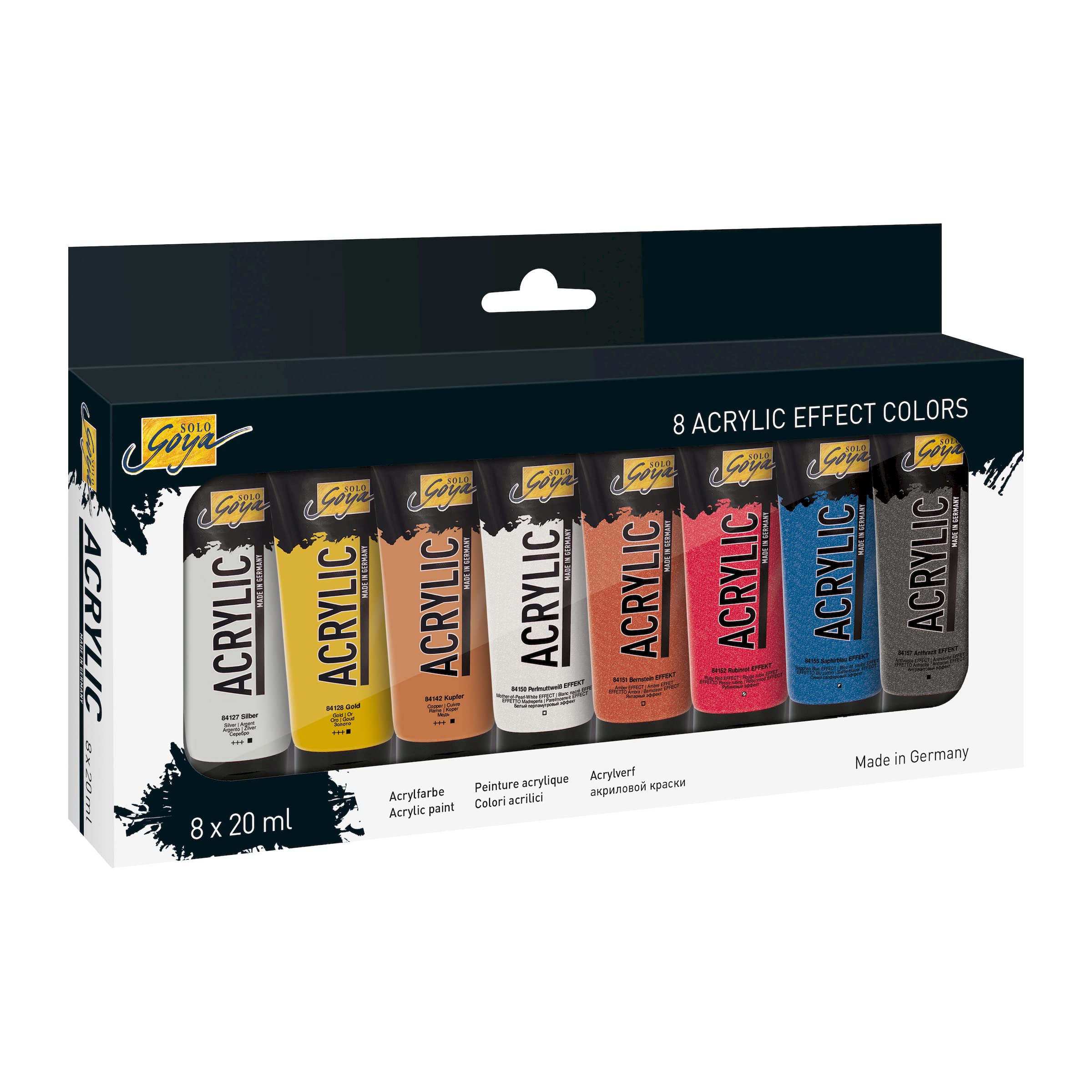 KREUL Solo Goya 84174 Acrylic Effect Paint Set, with 8 Colours in 20 ml Tubes, Creamy Acrylic Paint in Study Quality, Water-based, Quick and Matt Drying, Good Coverage, Waterproof