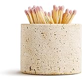 WORHE Travertine Stone Match Holder with Striker & Extra Striker Pad - 2.6" x 2" Decorative Matchstick Organizer for Fireplac