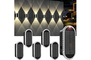BlueYang Solar Fence Lights Outdoor, 3000K/4000K/6000K 3 Modes Solar Wall Lights Outdoor Waterproof, Up&Down Dual-Head Outdoor Solar Lights for Yard House Fence Backyard Deck Garden Patio Porch, 6 PK