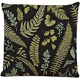 Ofocam Throw Pillow Cover Green Floral in Vintage Style Leaves and Herbs Botanical Boxwood Seeded Eucalyptus Fern Maidenhair Black Decorative Throw Pillow Cushion Case 18 x 18 Inches Pillowcase