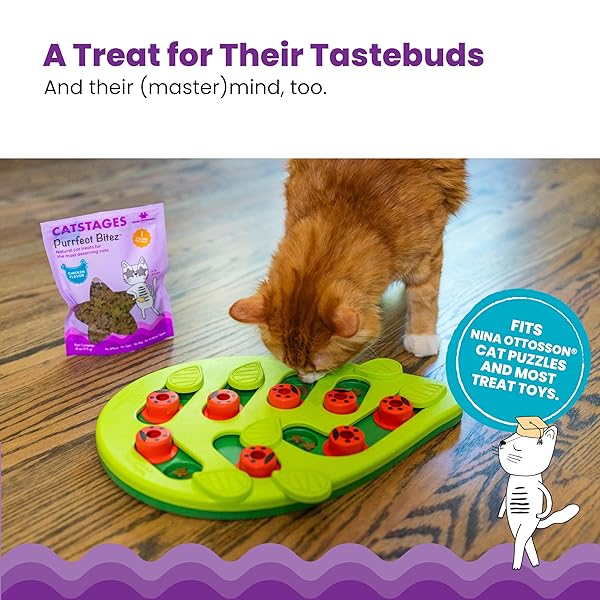 CATSTAGES BY NINA OTTOSSON PURRFECT BITEZ NATURAL CRUNCHY CAT TREATS FOR PUZZLES, TOYS, FEEDERS, & TRAINING, USA-MADE, REAL CHICKEN FLAVOR, 4OZ