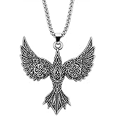 HAQUIL Celtic Flying Raven Totem Pendant Necklace, Box Chain, Jewelry Gift for Men and Women
