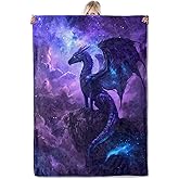 ICAAV Cosmic Dragon Flannel Blanket 50x60in, Mystical Purple and Blue Fantasy with Majestic Animal and Starry Sky, Soft Lightweight Throw for Teens, Gamers, Magic Fans Decor Gifts Blankets