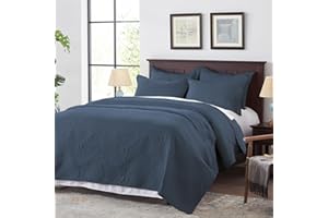 Anluoer Quilt King Size Bedding Set-Navy Blue Embossed, Bedspreads-Lightweight All Season Soft Microfiber Bedspread, Bed Coverlet for All Seasons (1 Quilt, 2 Pillow Shams)