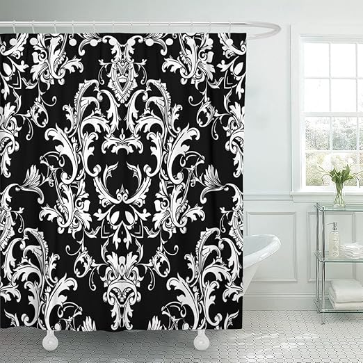 Amazon Com Tompop Shower Curtain Beautful Baroque Damask Black