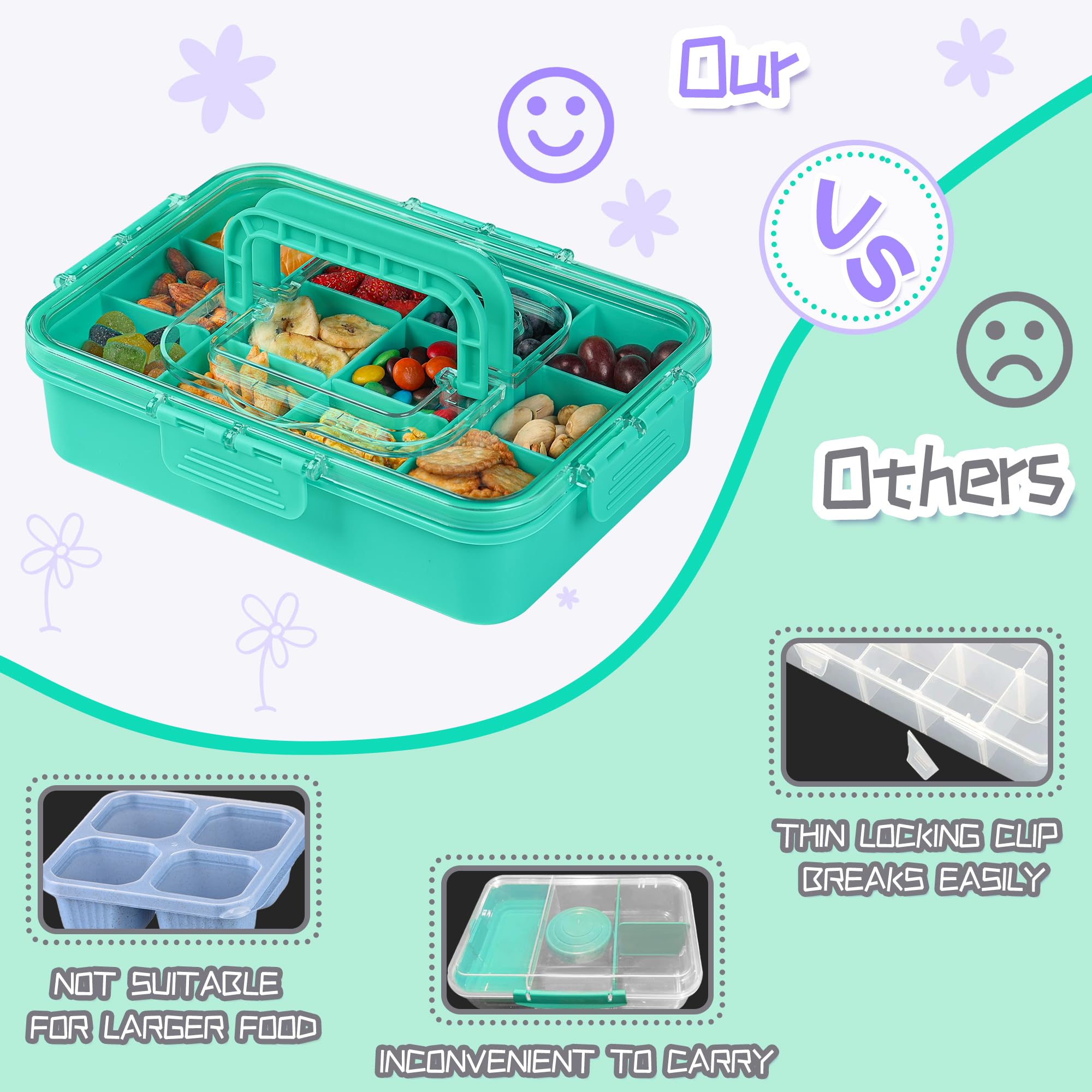 Xyptorix Snack Box Container for Kids - Adjustable 12-Compartment Snack Containers, Reusable Bento Box, Dishwasher Safe, BPA-Free, Perfect for School, Travel, Camping & Picnic, Green
