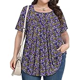 PEVRL Plus Size Tops for Women Summer 2026 Short Sleeve Shirts Tunics Square Neck Casual Loose Blouses 1X-5X
