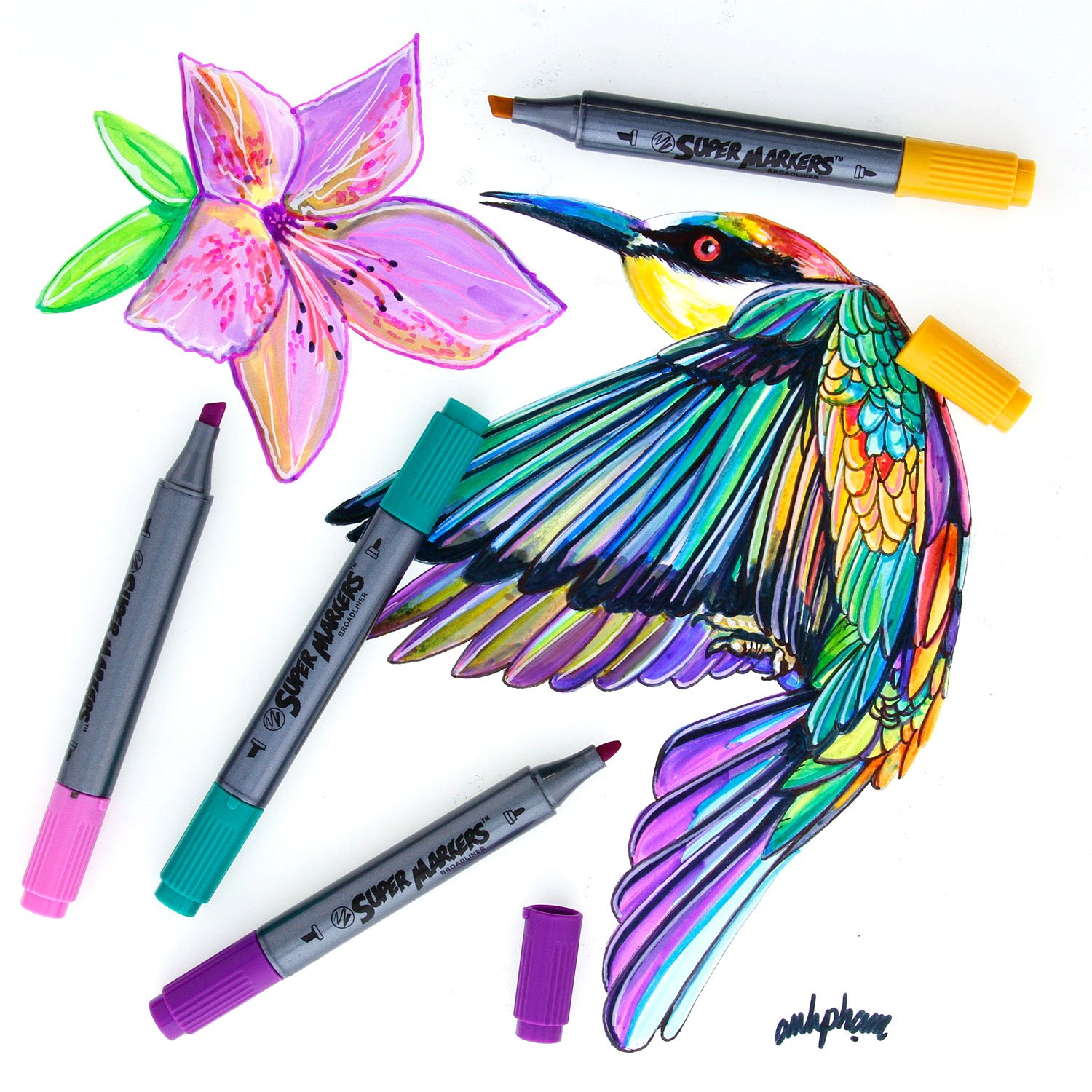 Super Markers Twin-Tip Broad-Liner Marker Set-100 Unique Colors-No Duplicates-Bold Bullet Point & Bold Chisel Tip Markers with 100 Vibrant and Bold Colors - 100% Satisfaction Guarantee