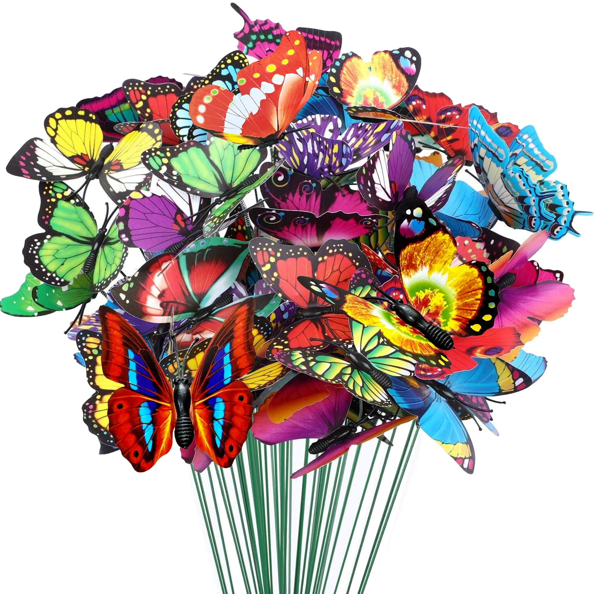 Attuslla 150 Butterfly Decoration Stakes, 5 Size Butterfly Stakes 3D Garden Butterfly Ornaments, Indoor & Outdoor Yard Patio Planter Flower Bed Pot Spring Garden
