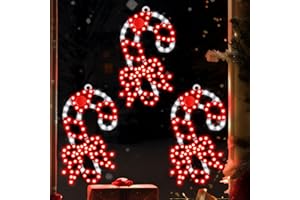 HappyAlley 3 Pack 300 Hi Vibrant Twinkling Lighted LED Candy Cane Decoration, 10 in. Plug in Waterproof Red and White Christmas Candy Cane Window Light with 3 Suction Cups for Window, Walls, Porch
