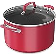 Ninja C20480 Foodi NeverStick Vivid 8-Quart Stock Pot with Glass Lid, Nonstick, Durable & Oven Safe To 400°F, Cool-Touch Handles, Crimson Red