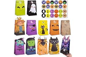 TOXOY Halloween Treat Bags, 30 PCS Halloween Candy Paper Favor Bags 12 Styles Individual Halloween Trick or Treat Goodie Bags for Kids Halloween Party Decoration Supplies