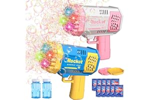 BMONATY Bubble Machine 2 Pack Mini Bubble Gun for Toddlers, Bubble Maker Blower Toys with Lights,4000+ Bubbles Per Minute for Boys Girls Toddlers Outdoor Indoor Birthday Wedding Party (Blue Pink)