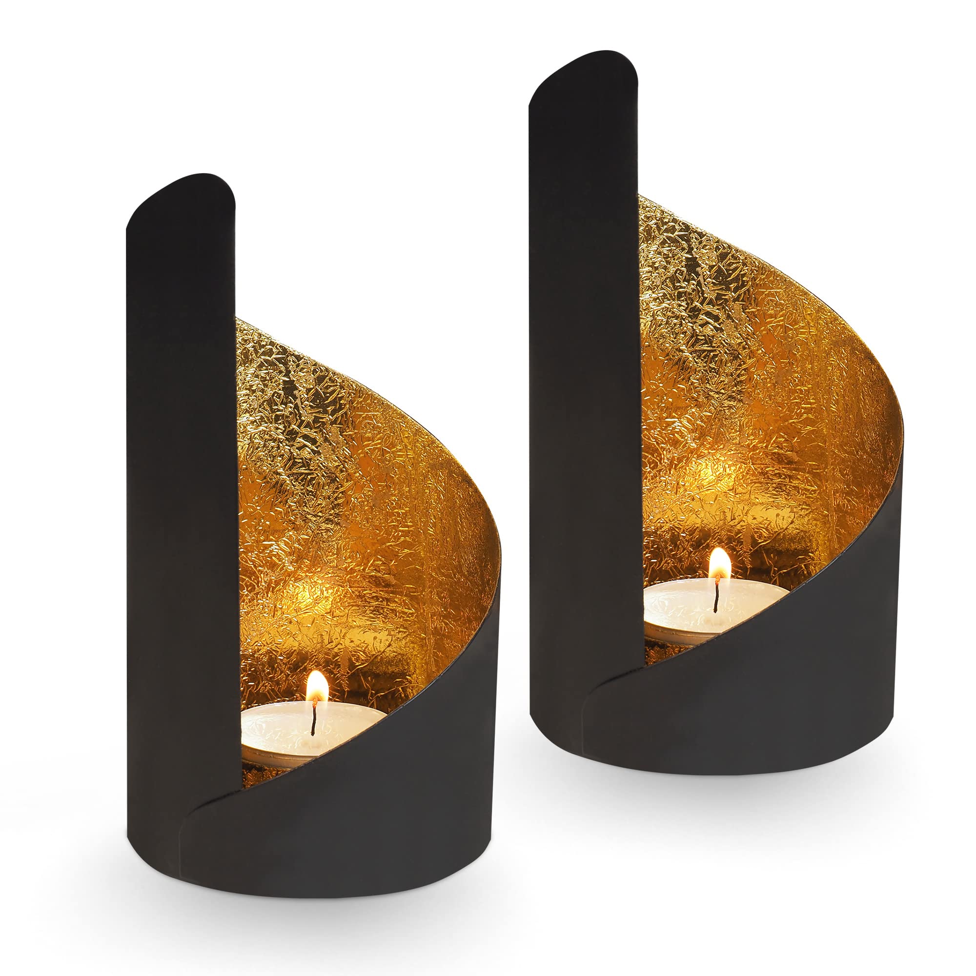 Gadgy Candle Holder Set of 2, Candles Lanterns, Decorative Lantern, Home Decoration Tealight Holders Living Room, Black & Gold Candles & Holders — image 1