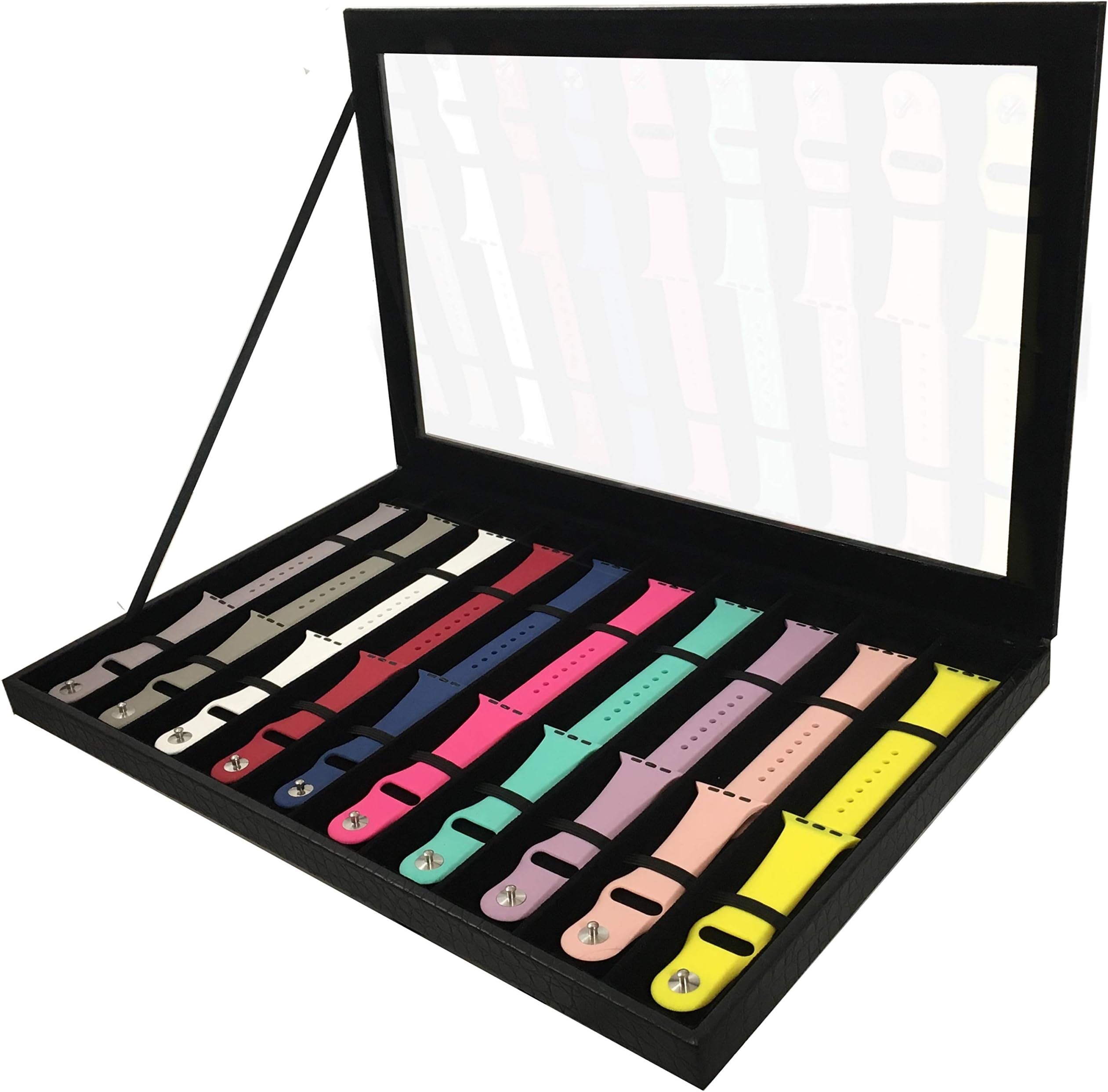 Zero Mass Luxurious Velvet & Leatherette Storage Case Organizer for Apple Watch Bands, Stores 10-20 Smartwatch Straps (Black Snakeskin)