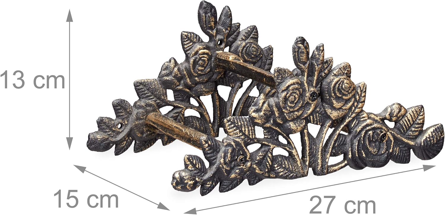 Relaxdays Antique Garden Hose Holder, Rose Motif, Cast Iron, Wall-Mount, Vintage, HxWxD: 15 x 27 x 13 cm, Bronze - Image 3