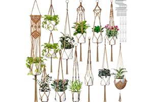 Hoteam 12 Pcs Macrame Plant Hangers Macrame Hanging Planters for Indoor Plants Handmade Boho Hanging Baskets Flower Pots Holder for Outdoor Home Wall Decor