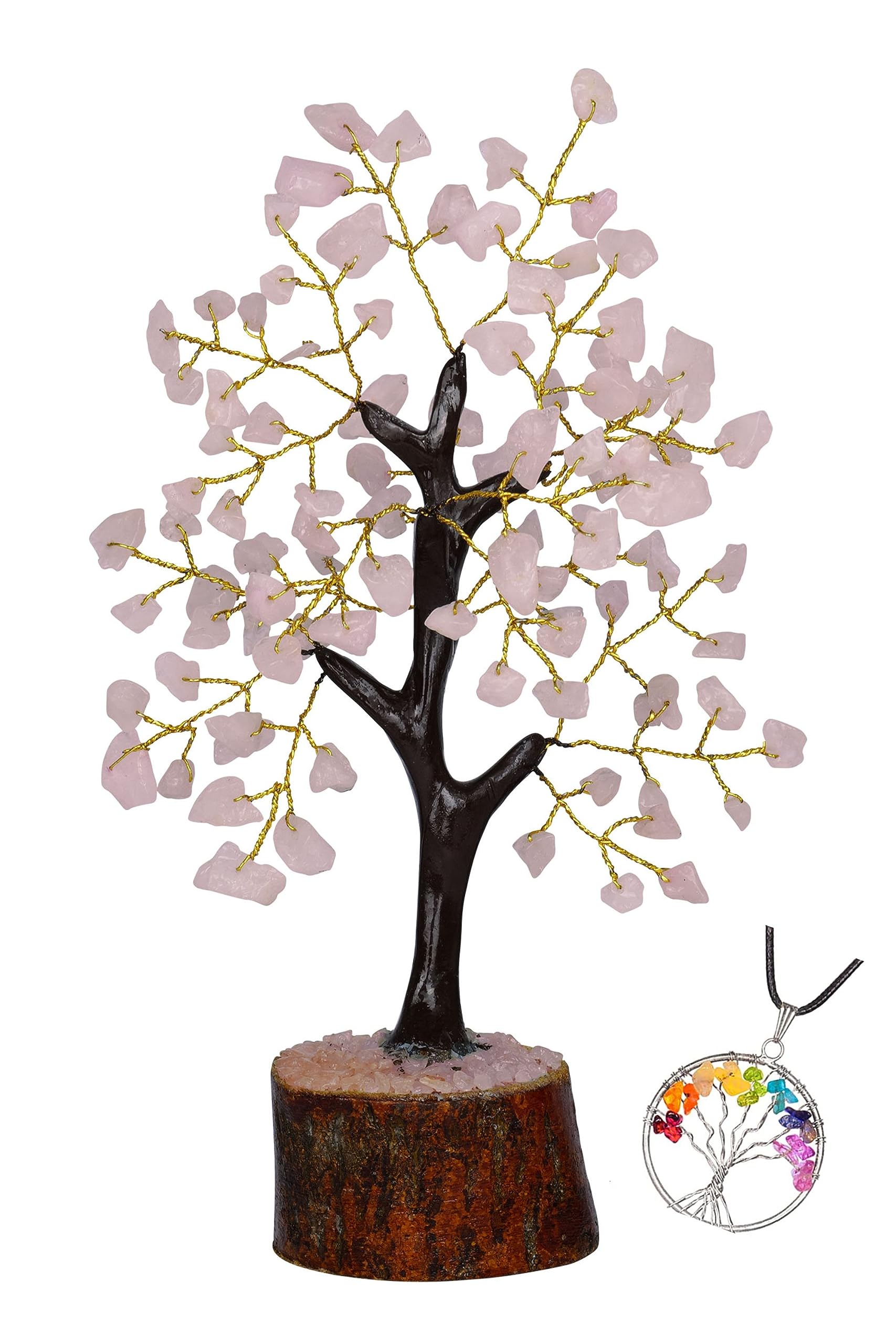 ABHISUBYA Rose Quartz Crystals Tree - Decorative Home Accessory - Crystal Gift - Feng Shui Tree of Life Ornament - Stones and Crystals Decor - Spiritual Gift for Women
