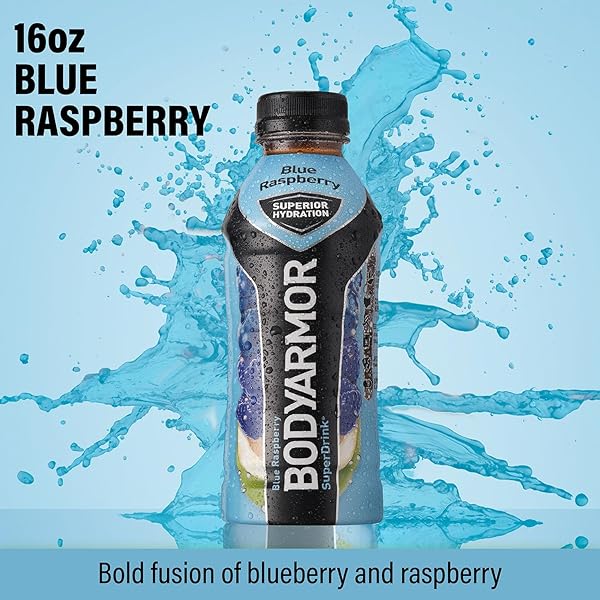 BODYARMOR SPORTS DRINK SPORTS BEVERAGE, BLUE RASPBERRY, COCONUT WATER HYDRATION, NATURAL FLAVORS WITH VITAMINS, POTASSIUM-PACKED ELECTROLYTES, PERFECT FOR ATHLETES, 16 FL OZ (PACK OF 12)